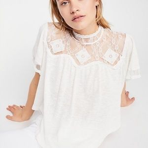 Free People Cape May Tee NWOT xs lace romantic